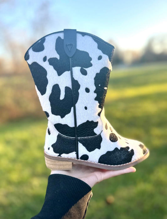 Cow print boots